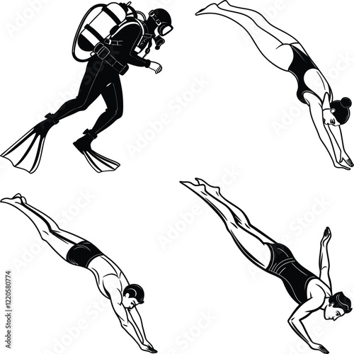 Diving bundle line art and illustrator eps
