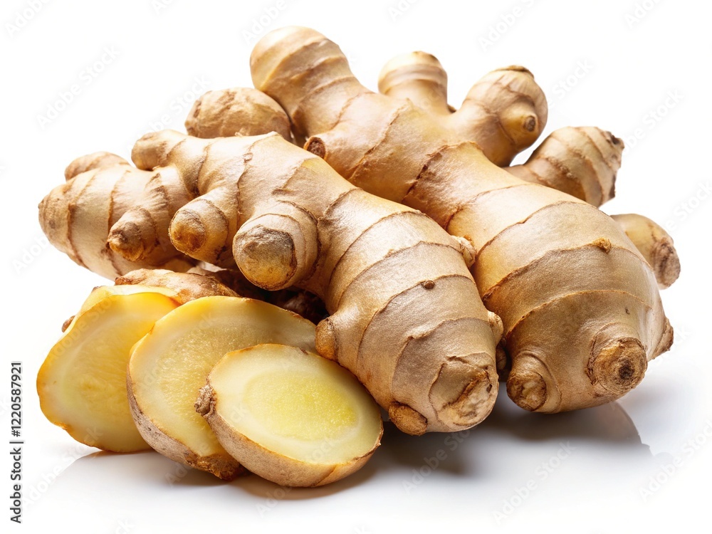 Fresh Ginger Root, Close-up, White Background, High-Quality Fresh Ginger Root, Close-up, White Background, High-Quality