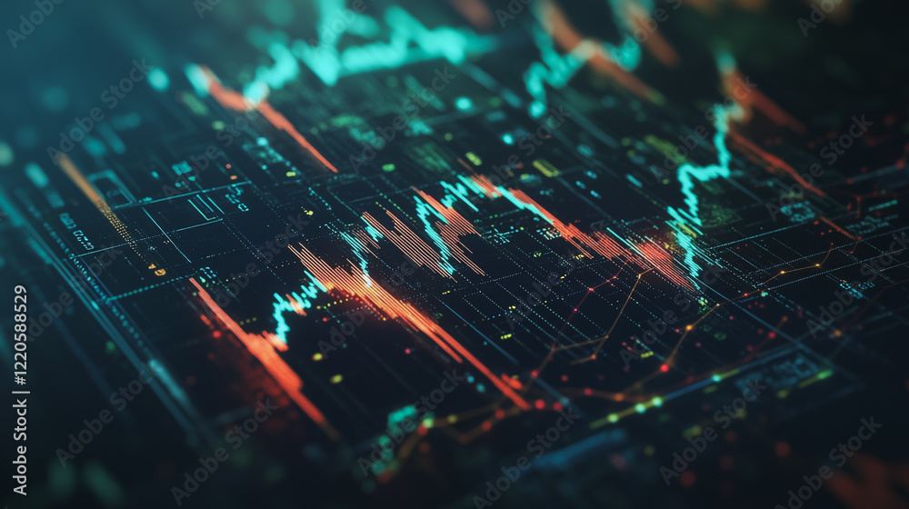 Fototapeta premium Abstract dark blue background with Colorful charts and graphs with statistics to innovative analyze business potential and forecast future development of companies growth.