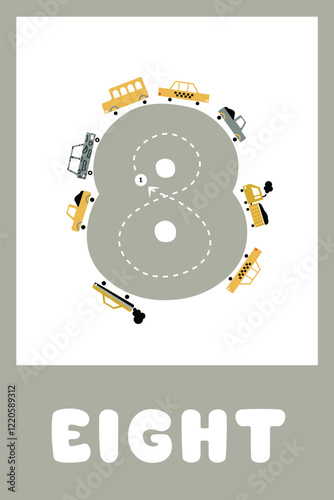 Learning numbers. Educational cards for children. Cute flashcards for preschool years and kindergarten kids. Numbers from 1 to 10. Vector illustration.