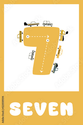 Learning numbers. Educational cards for children. Cute flashcards for preschool years and kindergarten kids. Numbers from 1 to 10. Vector illustration.