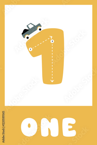 Learning numbers. Educational cards for children. Cute flashcards for preschool years and kindergarten kids. Numbers from 1 to 10. Vector illustration.