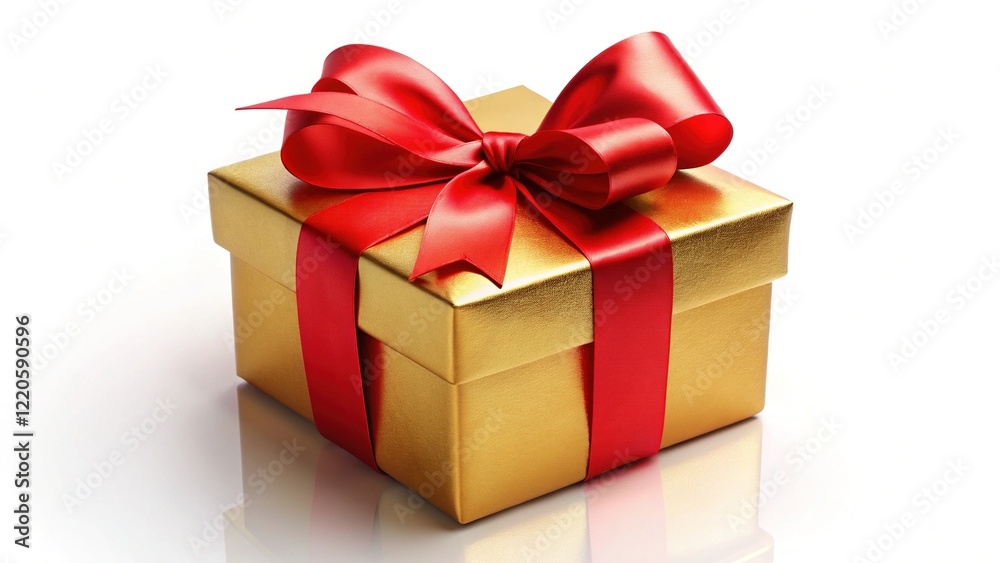 Fototapeta premium Luxurious Gold Gift Box with Red Ribbon