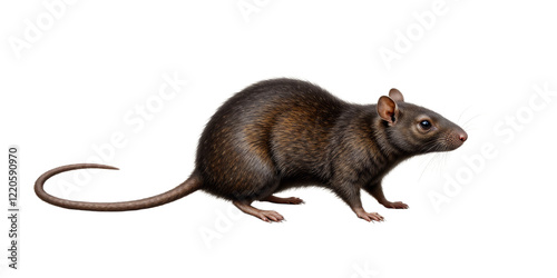 Brown rat with long tail and transparent background