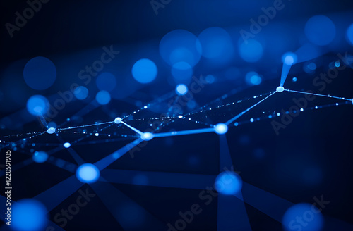 A set of glowing blue connections fills the dark background, representing digital networks and data transfer in today's technological landscape  photo