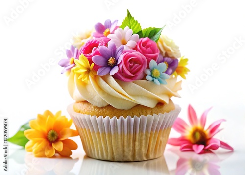 Springtime Vanilla Cupcake with Delicate Blossoms