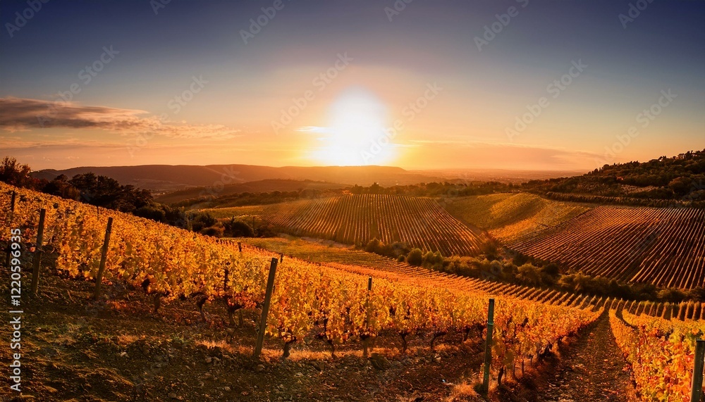 Fototapeta premium Radiant Vineyard at Sunset Background
