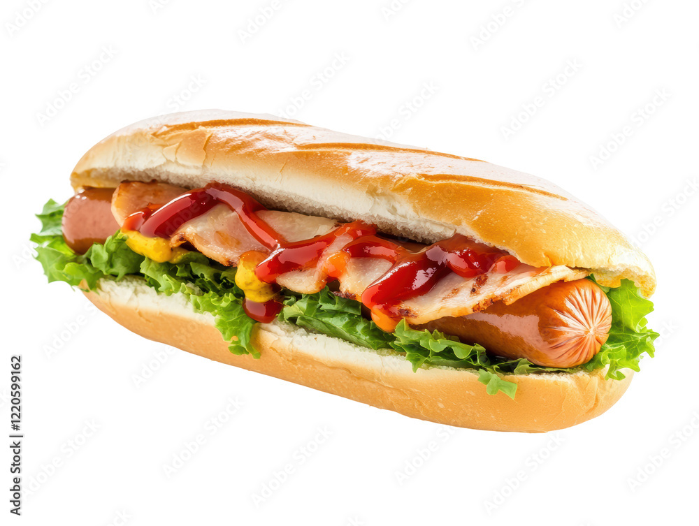Isolated Hot Dog with Bacon and Lettuce Isolated Hot Dog with Bacon and Lettuce