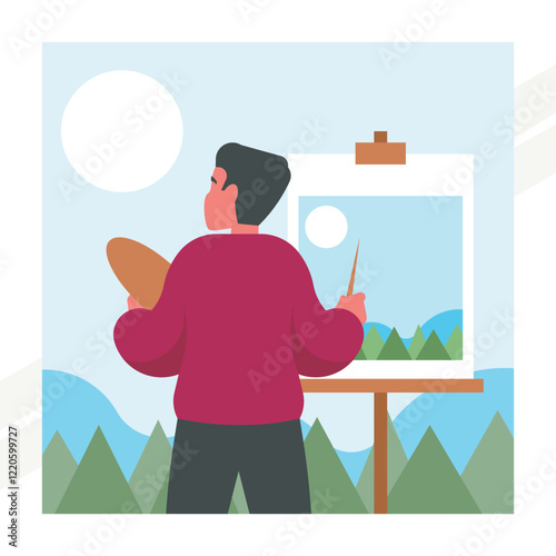 An artist painting a landscape representing creativity and artistic talent