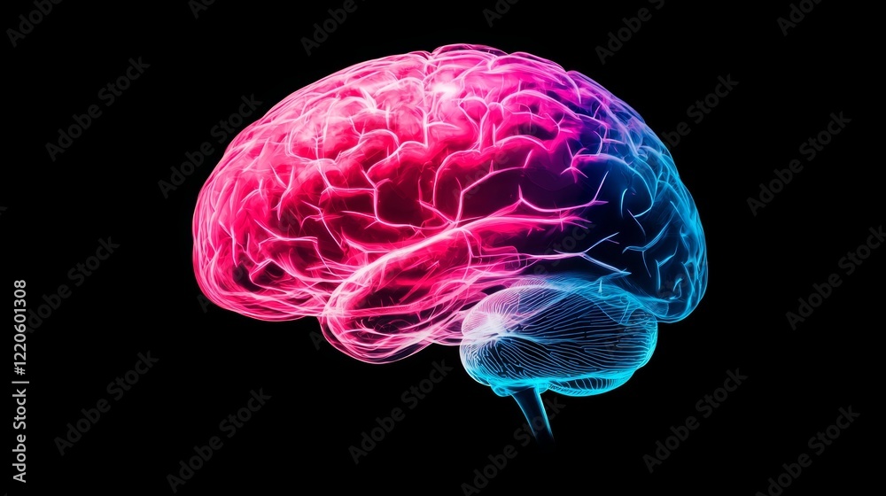Glowing Hologram of a Brain with Neon Colors and Detailed Neural Structures Glowing Hologram of a Brain with Neon Colors and Detailed Neural Structures