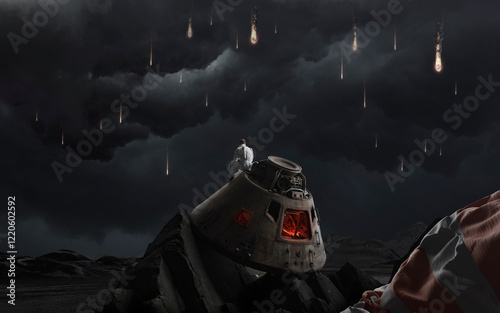 Obraz na płótnie 3D illustration of astronaut on another planet in space. High quality digital cosmic sci-fi art in 5K - realistic visualization w salonie