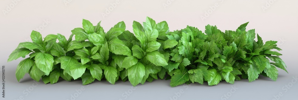 Naklejka premium Fresh herbs, basil, parsley, garden, cooking