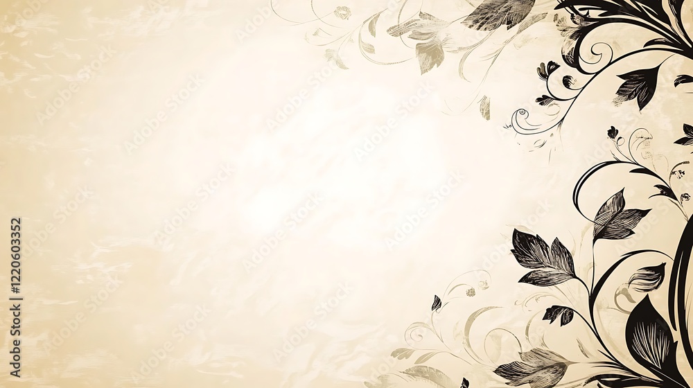 Elegant Floral Design On Beige Textured Background Elegant Floral Design On Beige Textured Background