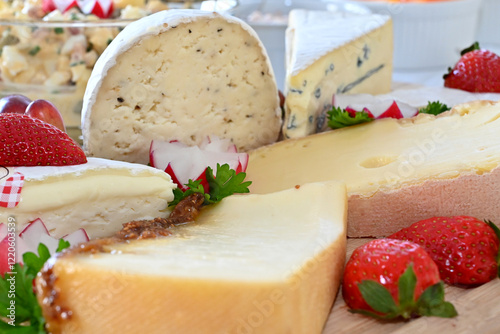 Käseplatte mit verschiedenen Käsesorten, Nahaufnahme