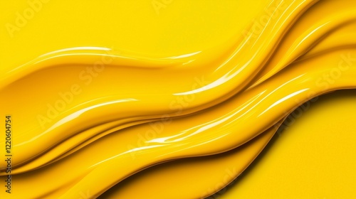 3D render of yellow liquid paint waves, abstract background, close-up, with copy space.