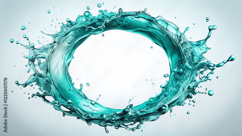 Fototapeta premium Aqua Splash Frame: 3D Isolated Water Droplets, Liquid Round Border, Fashion Photography