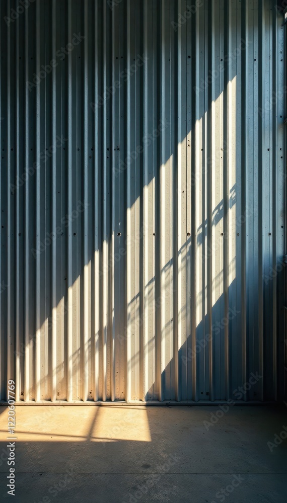 Obraz premium Vertical striped metal sheet, light and shadow play, silver, shadow, abstract