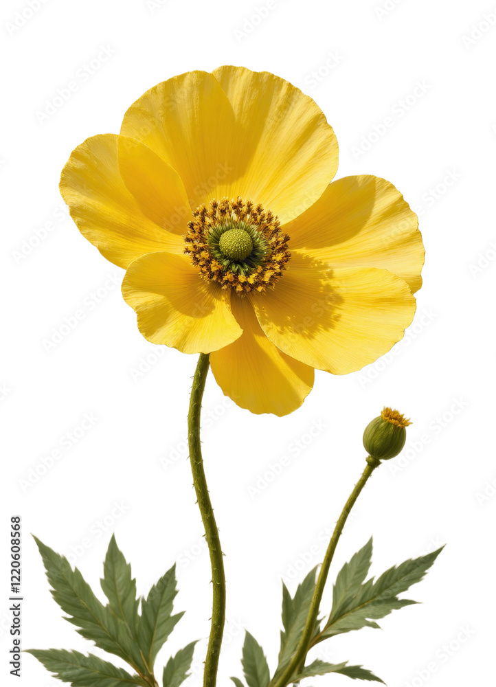 Yellow flower with bud and green leaves transparent background Yellow flower with bud and green leaves transparent background