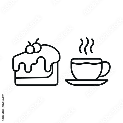 Coffee glass drink and cheesecake food icon illustrated in a vibrant and playful cartoon style, bursting with cheerful colors and dynamic details, ideal for casual dining, fun branding, and creative d