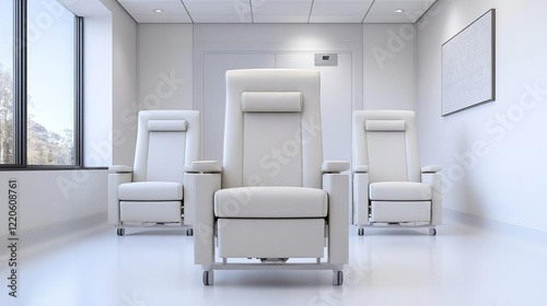 Clinic with ergonomic chairs designed for arthritis patients, focusing on comfort