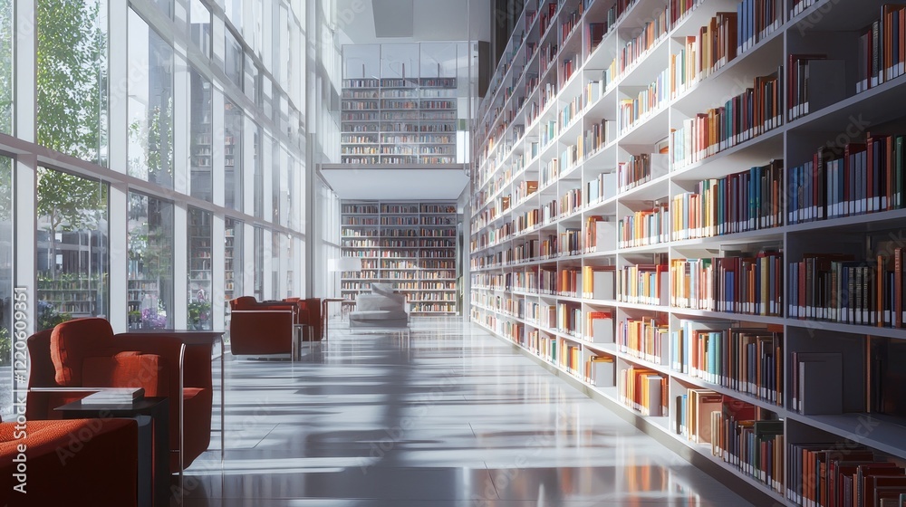 Modern Library Interior with Sunlit Haven for Knowledge Modern Library Interior with Sunlit Haven for Knowledge