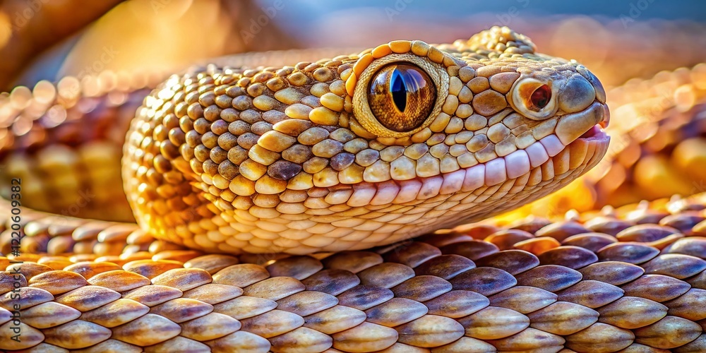Obraz premium Aruba Island Rattlesnake Close-Up: Panoramic View of Venomous Reptile in Natural Habitat