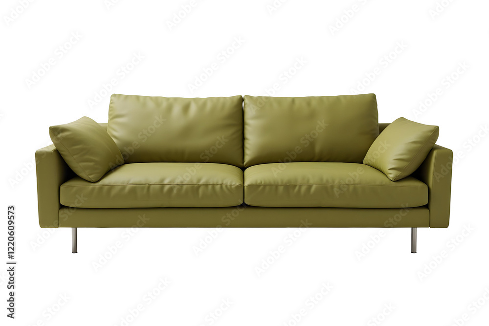 Obraz premium A modern, minimalist sofa in a light olive green color, isolated on a transparent background