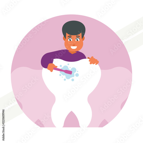 A boy brushing his teeth representing hygiene and health