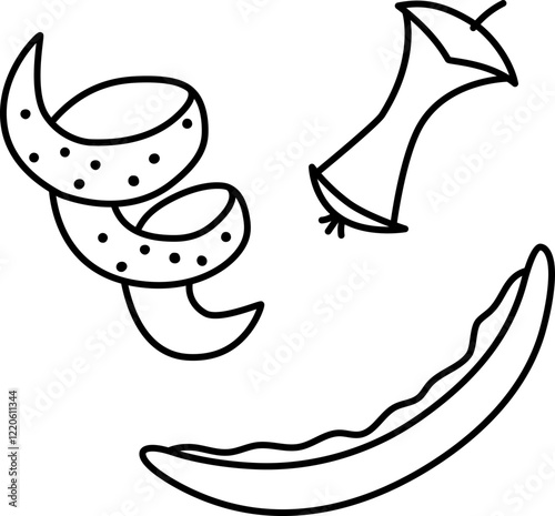 Vector black and white set of fruit leftover icons. Line apple stub, watermelon and orange peel clipart collection. Organic garbage illustration, coloring page