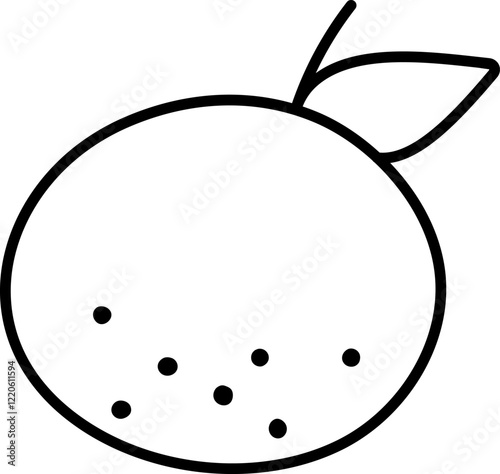 Vector black and white tangerine icon. Hand drawn line citrus fruit with leaf illustration. Cartoon orange clipart, coloring page. Fresh food isolated on white background