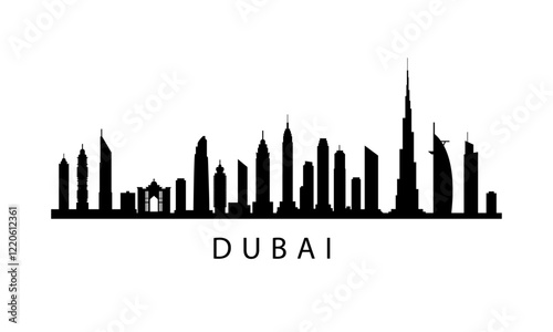 Dubai skyline silhouette set in black and white