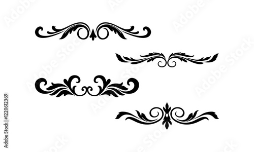 Flourish Border Line Silhouette Set In Black And White