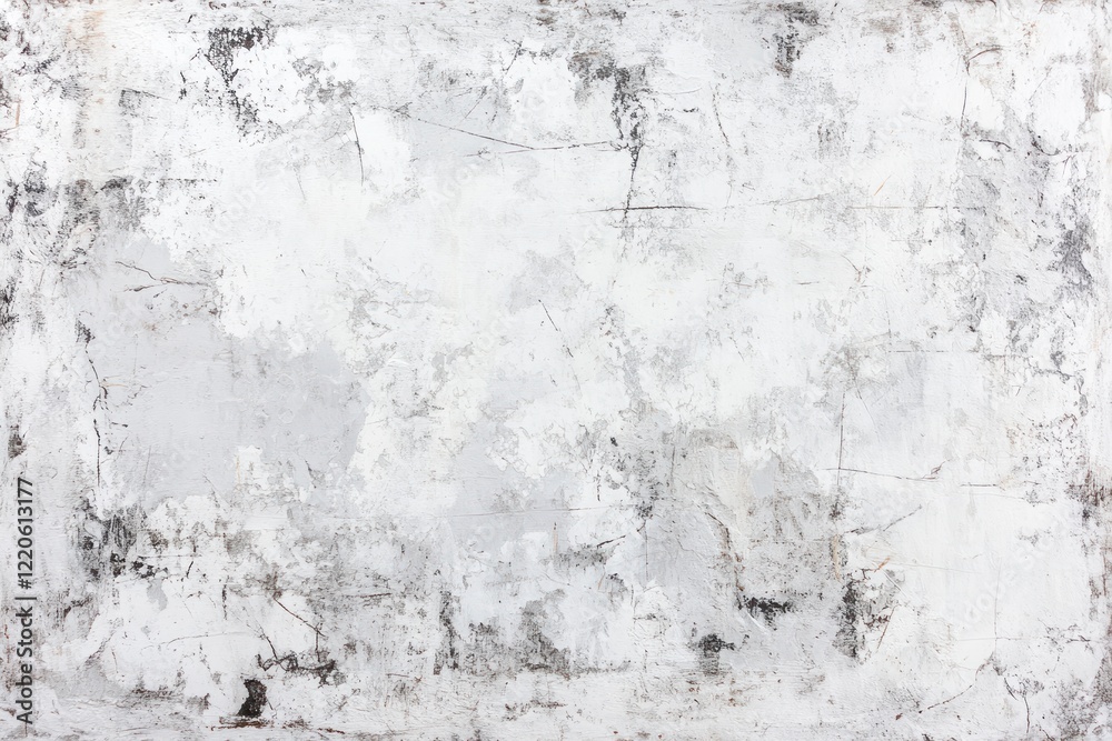 Fototapeta premium A white background of a rough concrete wall with cracks, in a light gray and white color tone.