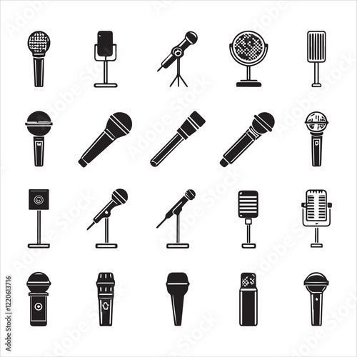 set of black various types of announcing hand mike.