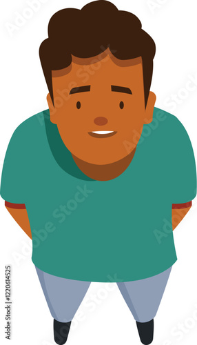 High angle view of a smiling young man looking upwards, full body shot