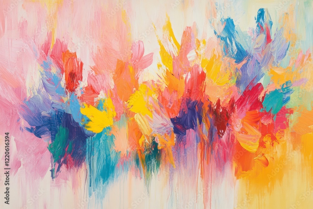 Fototapeta premium Abstract, colorful background with vibrant brush strokes, showcasing the dynamic energy of an expressive and contemporary art style.