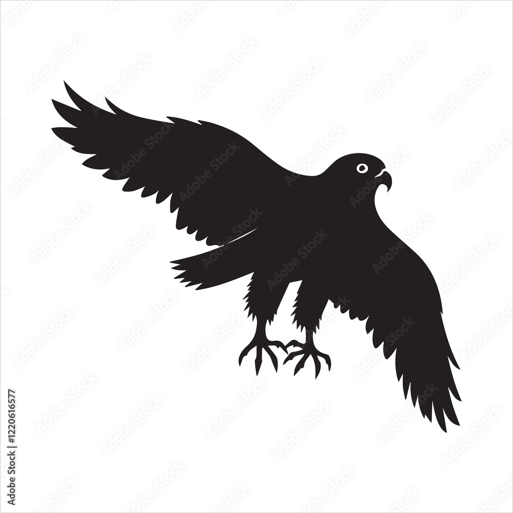 Fototapeta premium silhouette image of a black filled falcon bird with a white background