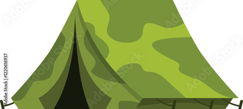 Green camouflage patterned camping tent, ideal for blending in with natural surroundings during outdoor expeditions