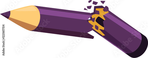 Purple pencil snapping in half, illustrating writer's block, lack of inspiration, or giving up on a creative project
