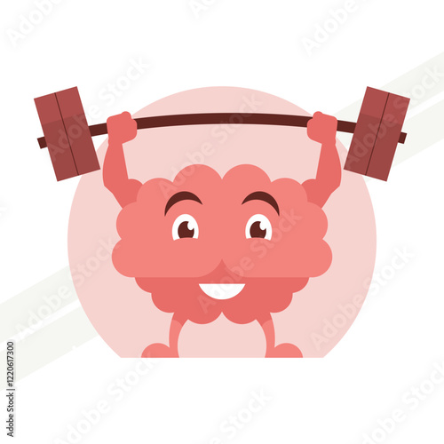 An illustration of a brain with a barbell representing mental strength and intellectual fitness