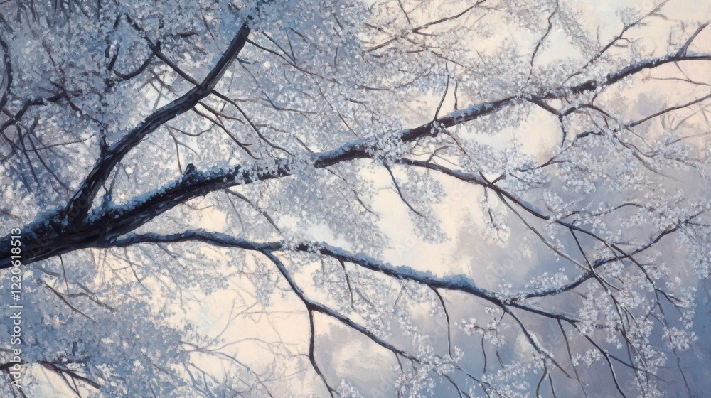 Frost crystals covering tree branches during a still winter morning Frost crystals covering tree branches during a still winter morning
