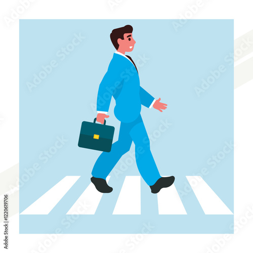 A businessman at a pedestrian crossing representing safety and daily commute