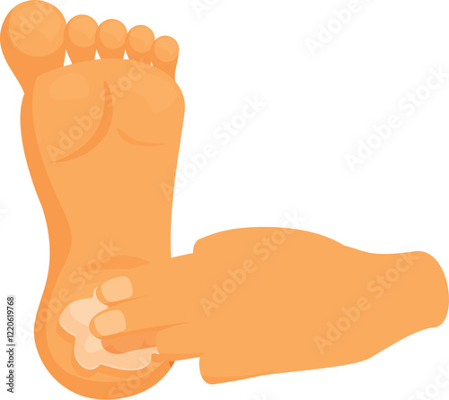 Hand applying moisturizer cream on heel, providing skincare and moisturizing for dry and cracked heels