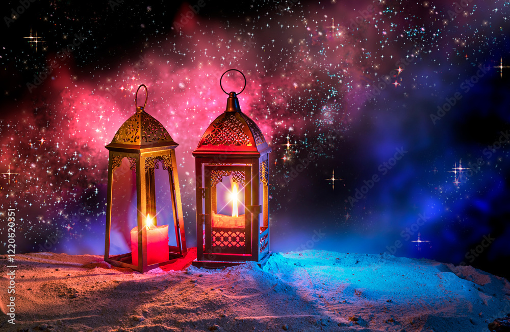 custom made wallpaper toronto digitalRamadan. Arabic lantern for Muslim holy month Ramazan Kareem. Decorative Holiday lamps on the sand at night in the desert. Symbol of fasting sawm, prayer salah