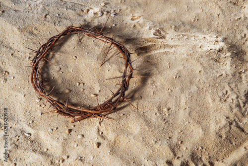 Crown of Thorns associated with the Passion of Jesus Christ. Symbol of the Crucifixion at Calvary and Good Friday in Christianity according to the New Testament