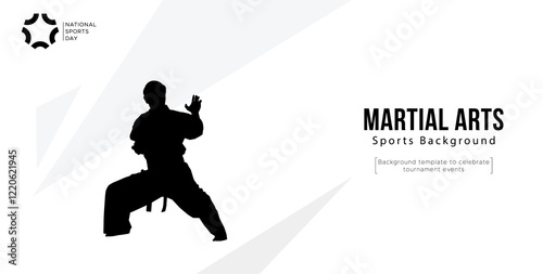 Background template for martial arts tournament event featuring martial arts silhouettes. martial arts athlete silhouette. National Sports Day