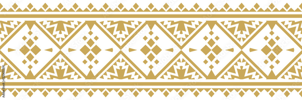 Gold ethnic ornament with geometric tribal border pattern.