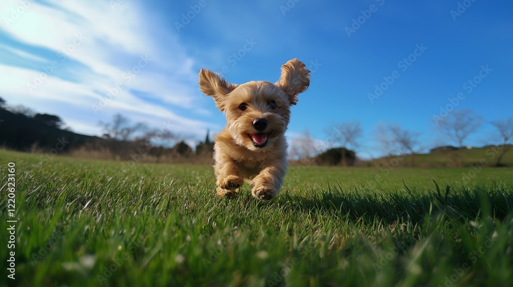 A playful puppy running in a grassy field A playful puppy running in a grassy field