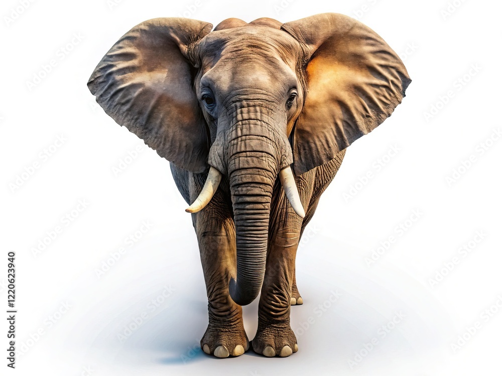 Fototapeta premium Majestic Lone Elephant, Aerial View, Isolated on White Background
