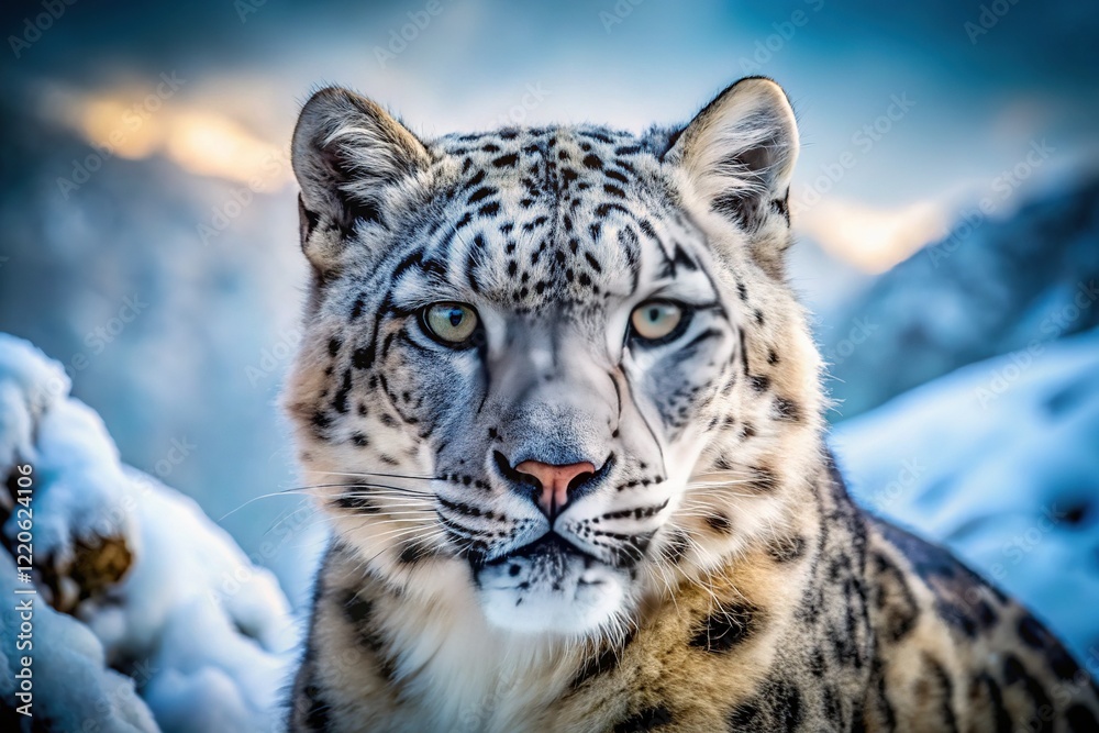 Majestic Snow Leopard Close-Up: Long Exposure Winter Wildlife Photography Majestic Snow Leopard Close-Up: Long Exposure Winter Wildlife Photography
